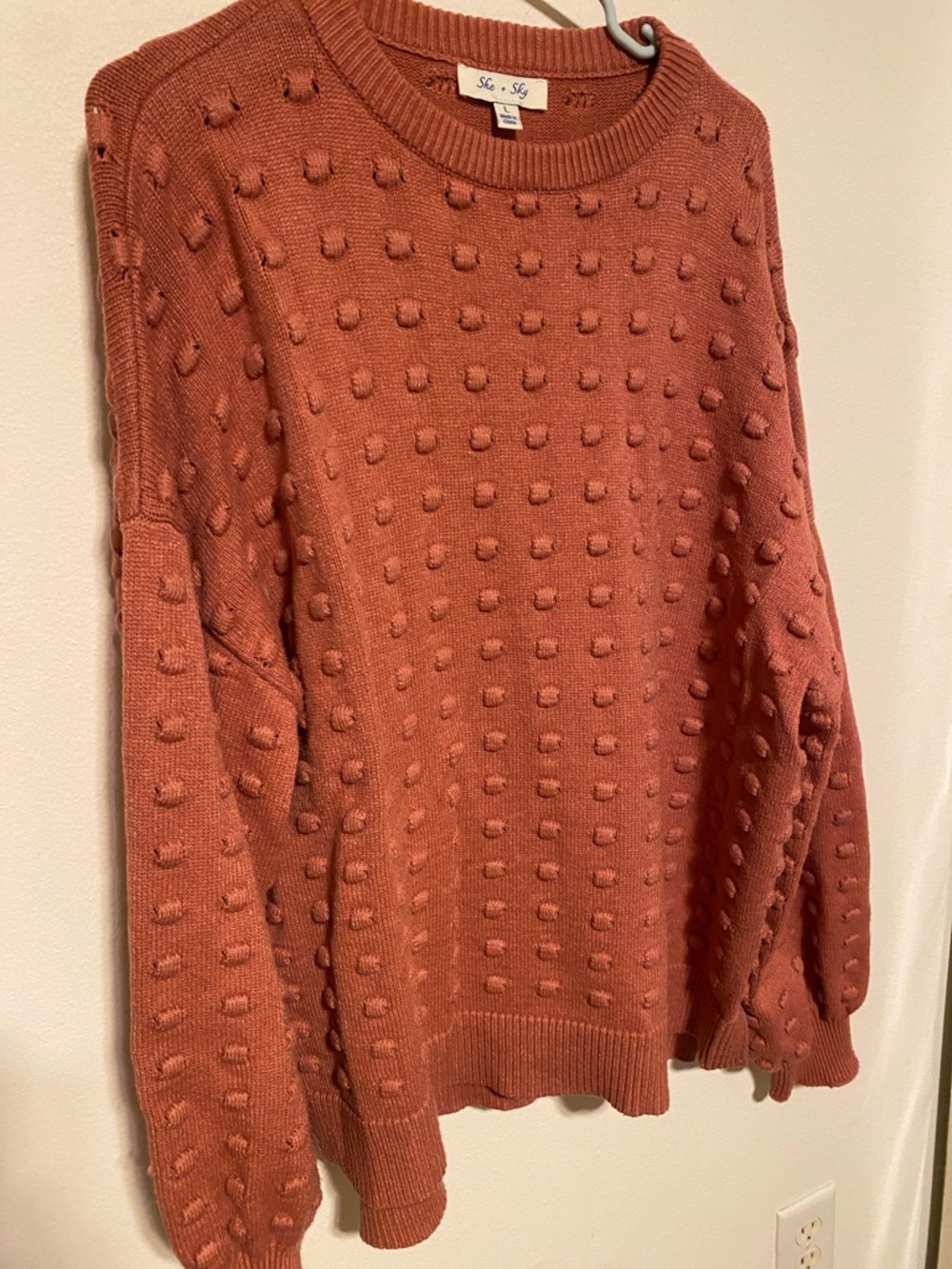 She + Sky Pom-Pom Crewneck Sweater in Rust